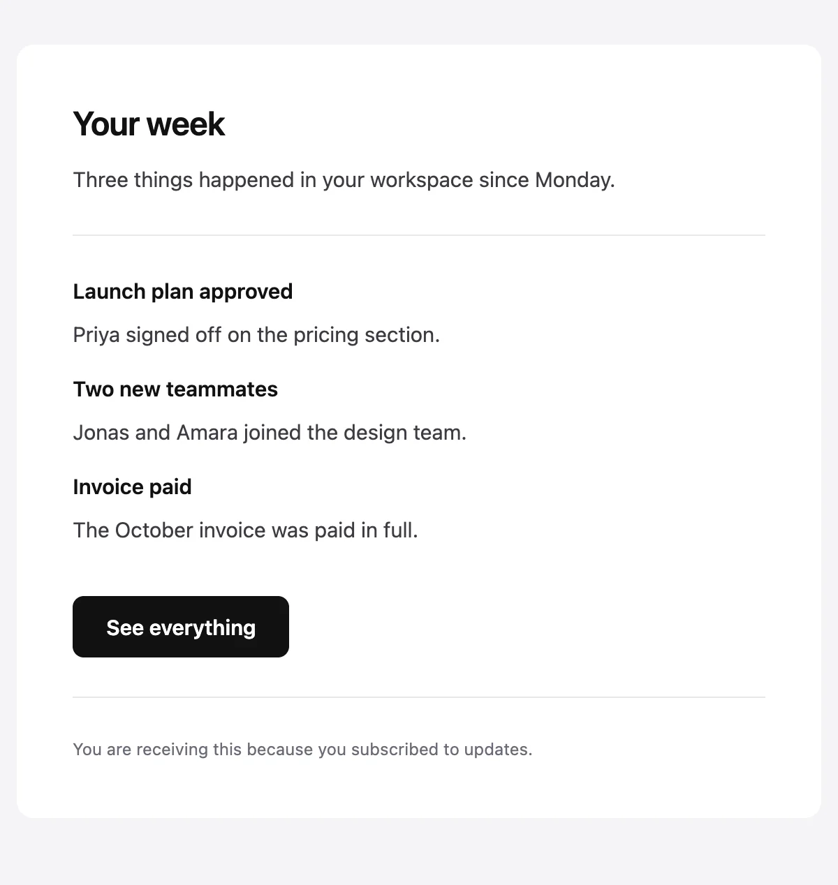 Preview of the Digest template