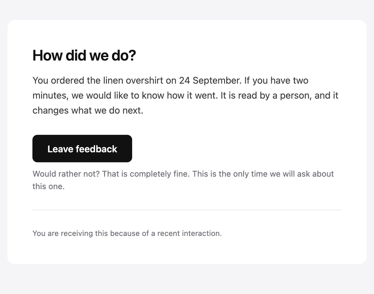 Preview of the Feedback request template
