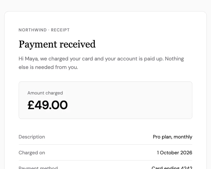 Preview of the Payment receipt template