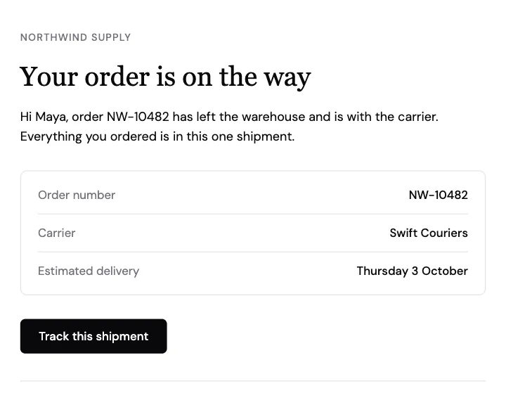 Preview of the Order shipped template