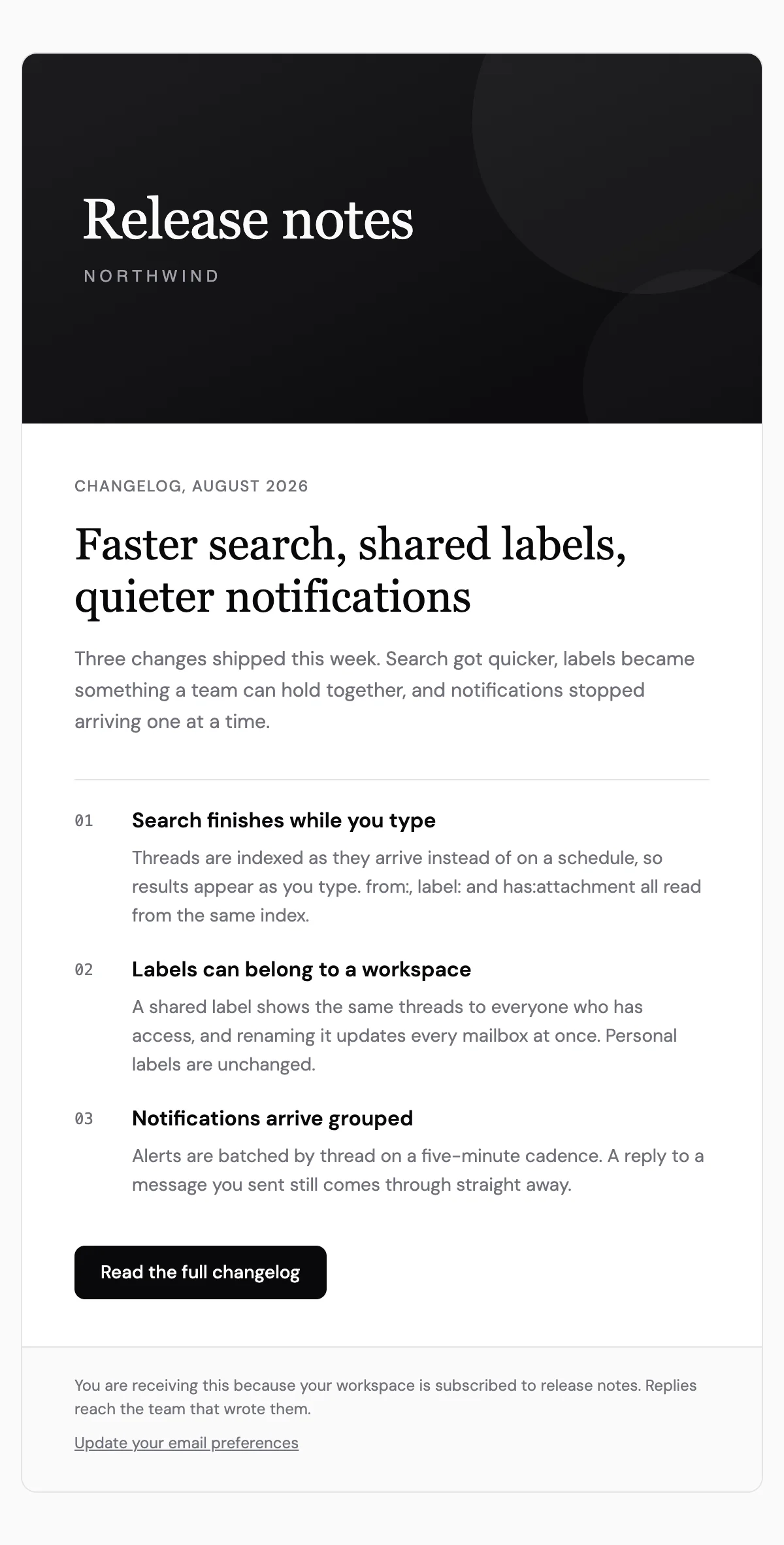 Preview of the Product announcement template