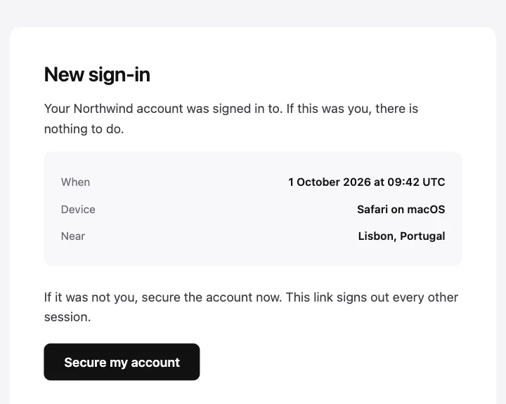 Preview of the New sign-in alert template