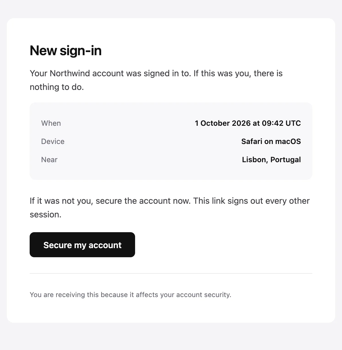 Preview of the New sign-in alert template