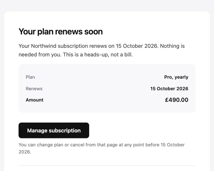 Preview of the Renewal notice template
