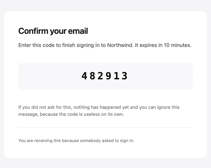 Preview of the Verification code template