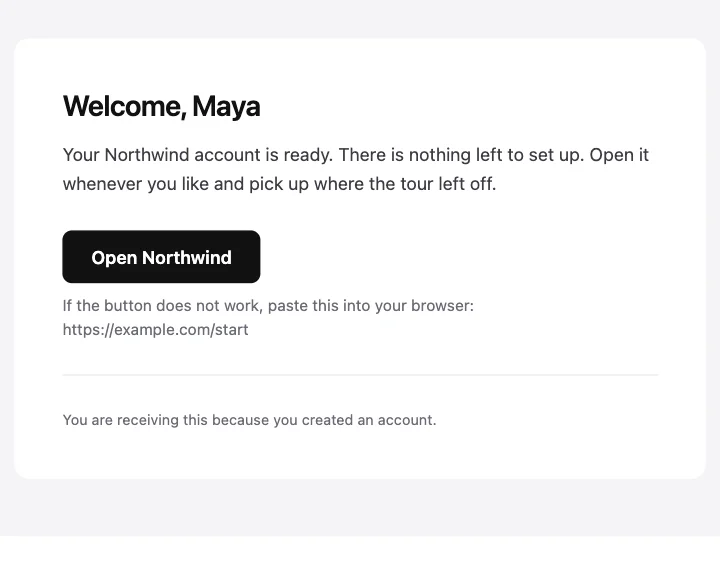 Preview of the Welcome card template